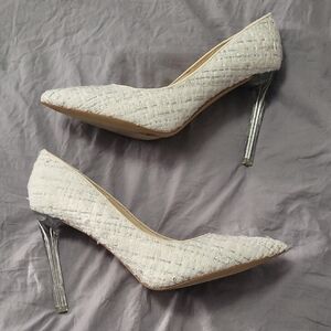Nine West Tatiana White & Silver Brocade Heels